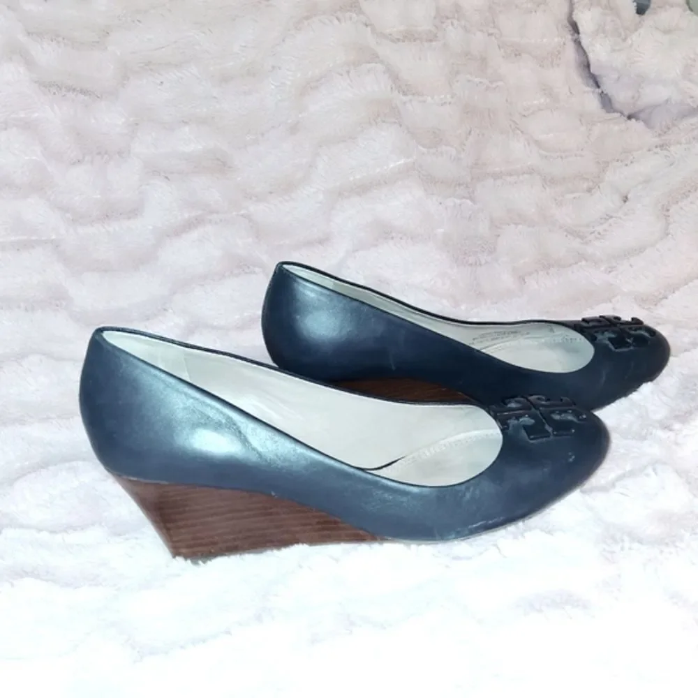 Tory Burch Navy Blue Wedge Shoes Size 9.5